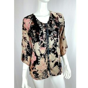 Citron Santa Monica Sheer Silk Velvet Blouse Small